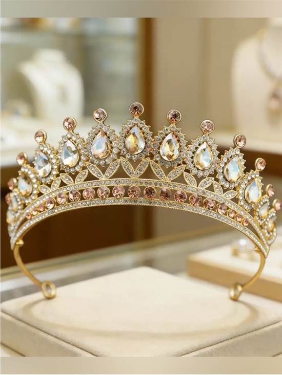Handmade Accessories - Gold Crystal Teardrop Crown Tiara with Champagne Accents